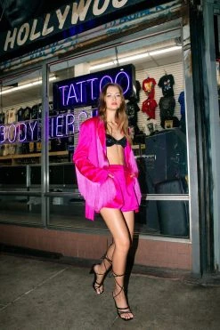 Premium Bonded Satin Fringe Blazer