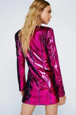 Premium Plunge Sequin Mini Dress -Nasty Gal Sales Store womens pink premium plunge sequin mini dress 2
