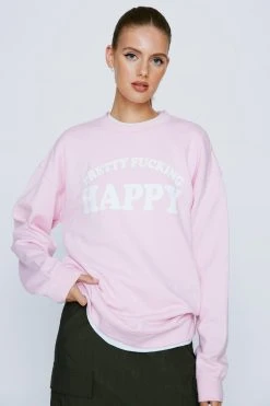 Pretty Happy Slogan Sweatshirt -Nasty Gal Sales Store womens pink pretty happy slogan sweatshirt 3