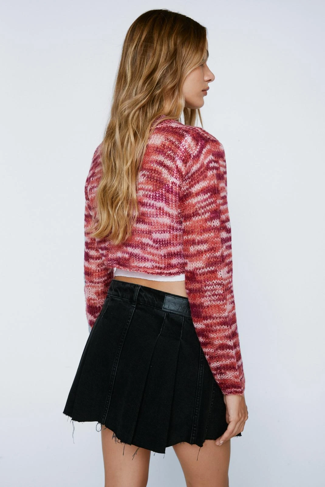 Space Dye Ladder Knitted Cropped Sweater - Image 3