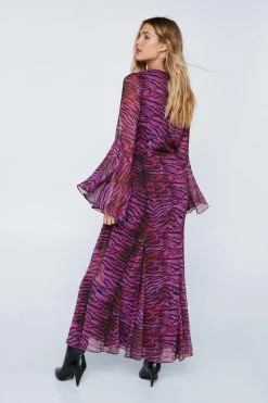 Animal Print Chiffon Long Sleeve Maxi Dress -Nasty Gal Sales Store womens purple animal print chiffon long sleeve maxi dress 2