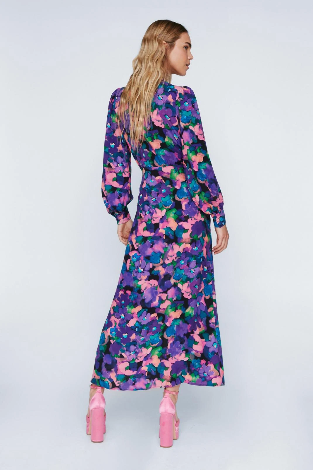 Bright Floral Print Knot Front Split Maxi Dress 5 Bright Floral Print Knot Front Split Maxi Dress - Image 3