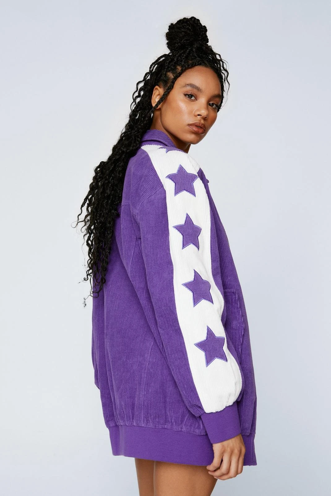 Cord Star Detail Oversized Bomber Jacket - Image 3