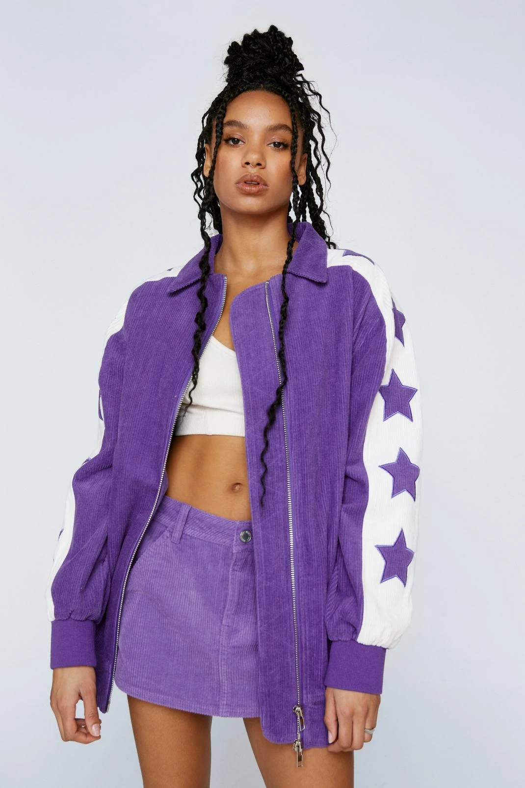 Cord Star Detail Oversized Bomber Jacket - Image 4
