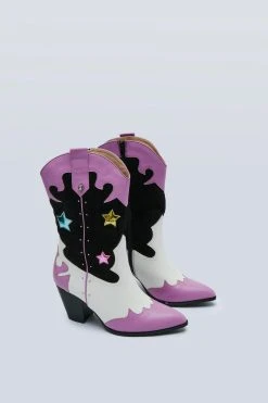 Faux Leather & Suede Heeld Western Boots 8 Faux Leather & Suede Heeld Western Boots -Nasty Gal Sales Store womens purple faux leather suede heeld western boots 2