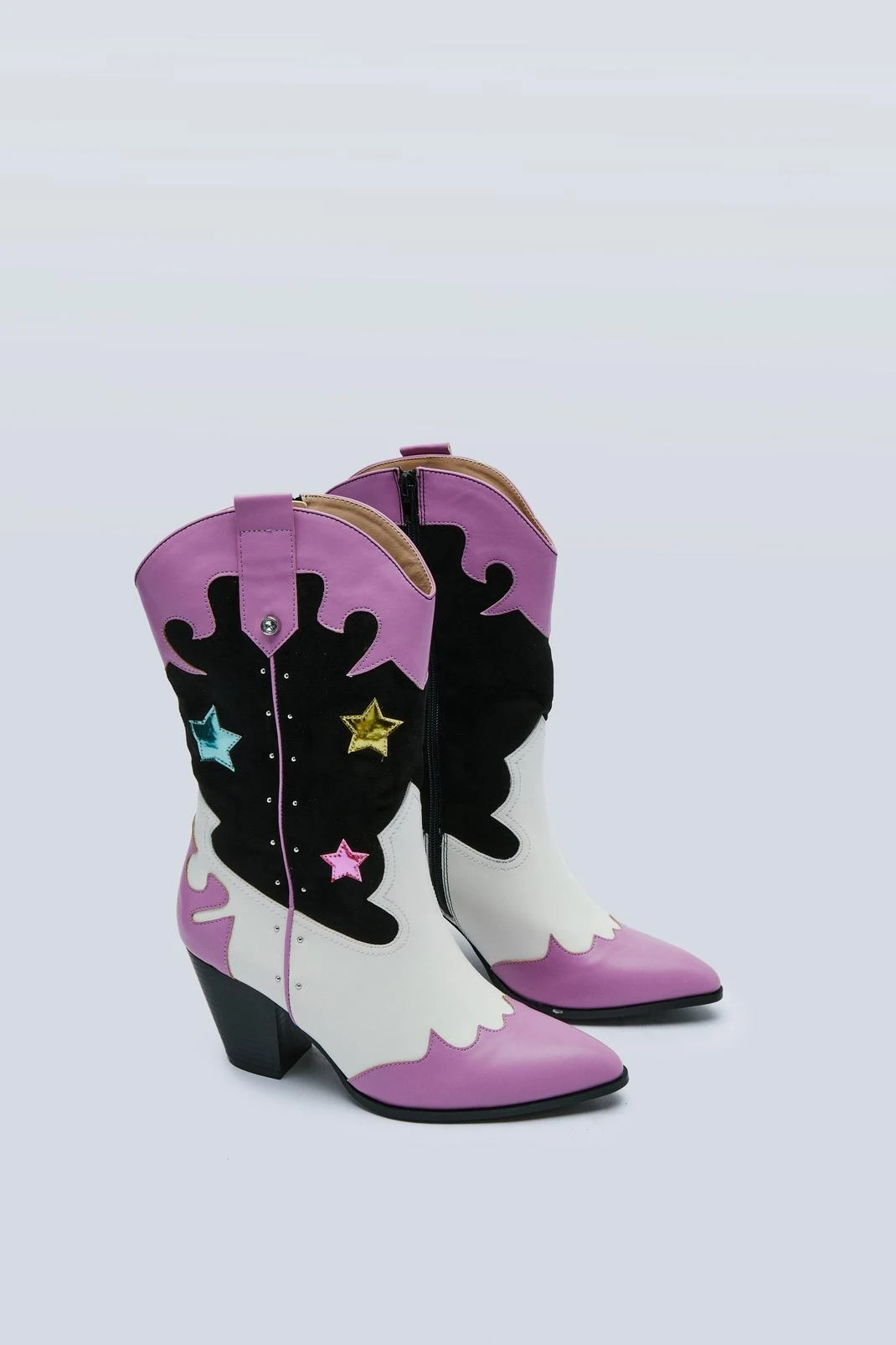 Faux Leather & Suede Heeld Western Boots 5 Faux Leather & Suede Heeld Western Boots - Image 3