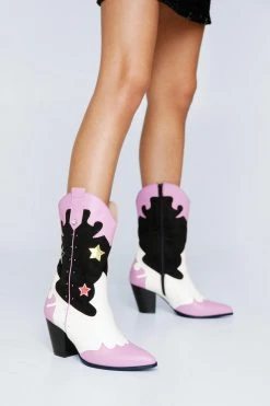 Faux Leather & Suede Heeld Western Boots 9 Faux Leather & Suede Heeld Western Boots -Nasty Gal Sales Store womens purple faux leather suede heeld western boots 3