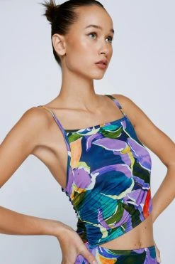 Petite Slinky Cut Out Ruche Side Floral Midi Dress