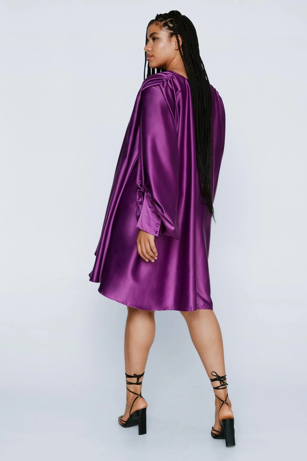 Plus Size Satin Batwing Swing Mini Dress - Image 3