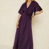 Satin Angel Sleeve Tie Side Maxi Dress -Nasty Gal Sales Store womens purple satin angel sleeve tie side maxi dress