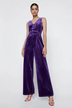 Velvet Tailored V-Neck Jumpsuit 15 Velvet Tailored V-Neck Jumpsuit -Nasty Gal Sales Store womens purple velvet tailored v neck jumpsuit 6