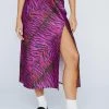 Zebra Print Split Satin Midi Skirt 1 Zebra Print Split Satin Midi Skirt -Nasty Gal Sales Store womens purple zebra print split satin midi skirt
