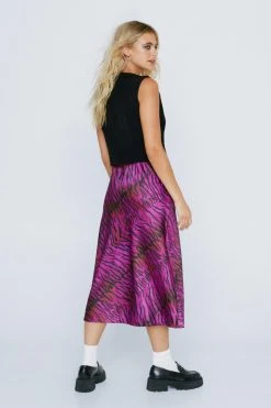 Zebra Print Split Satin Midi Skirt 11 Zebra Print Split Satin Midi Skirt -Nasty Gal Sales Store womens purple zebra print split satin midi skirt 2