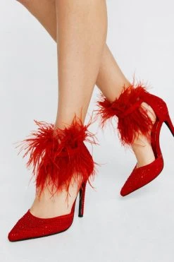 Feather Trim Court Heels 9 Feather Trim Court Heels -Nasty Gal Sales Store womens red feather trim court heels 3