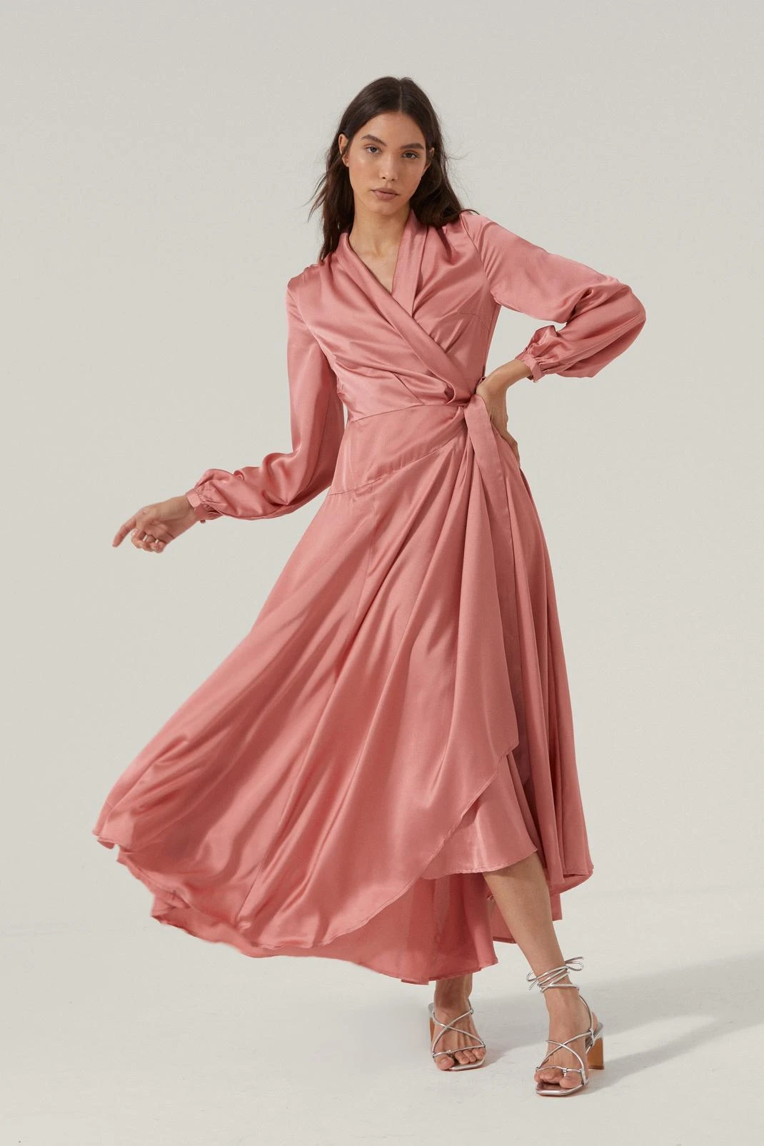 Satin V Neck Tie Maxi Dress - Image 7