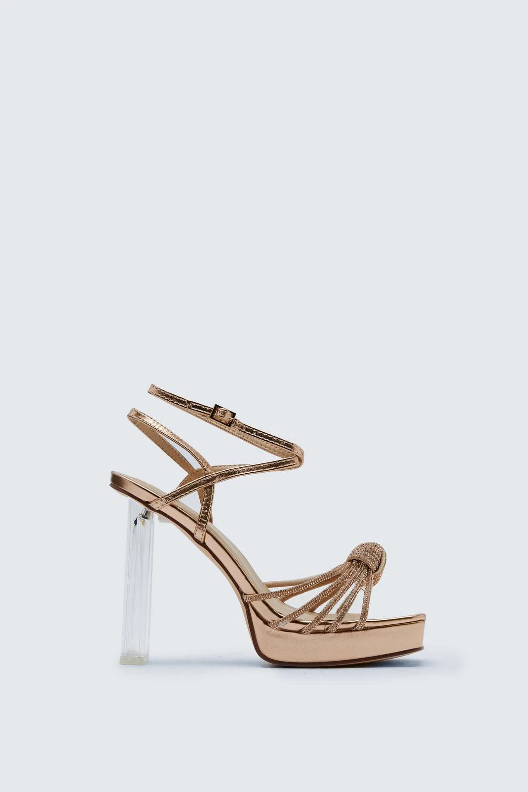 Faux Leather Metallic Knot Platform Heels - Image 2