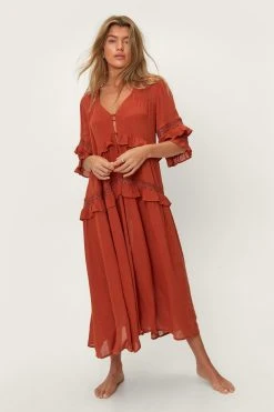 Crinkle Viscose Ruffle Maxi Beach Dress 15 Crinkle Viscose Ruffle Maxi Beach Dress -Nasty Gal Sales Store womens rust crinkle viscose ruffle maxi beach dress 3