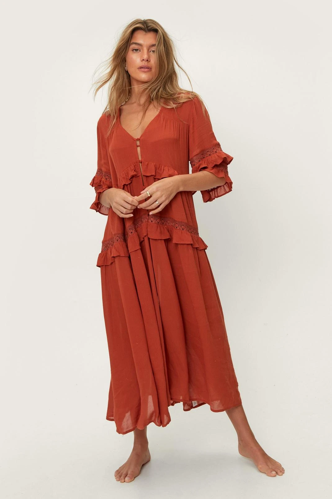 Crinkle Viscose Ruffle Maxi Beach Dress 9 Crinkle Viscose Ruffle Maxi Beach Dress - Image 7