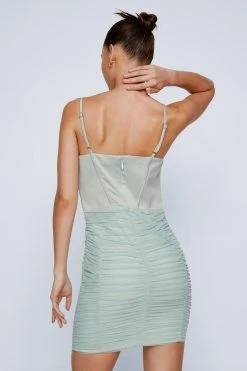 Mesh Structured Corset Mini Dress -Nasty Gal Sales Store womens sage mesh structured corset mini dress 2