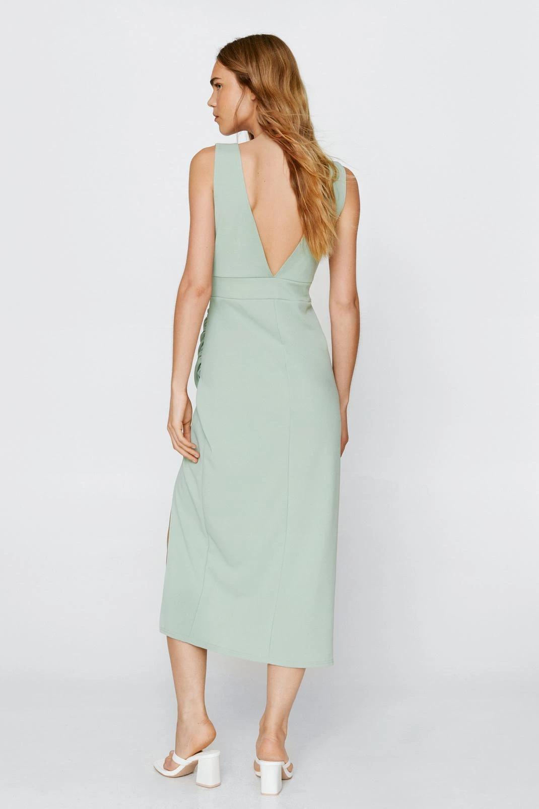 Ruched V Neck Midi Dress - Image 6