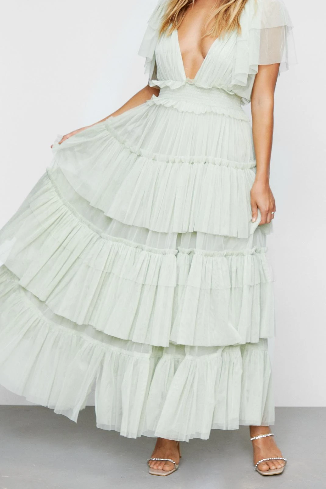 Tulle Tiered Plunge Maxi Dress - Image 4