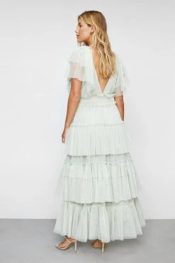 Tulle Tiered Plunge Maxi Dress 14 Tulle Tiered Plunge Maxi Dress -Nasty Gal Sales Store womens sage tulle tiered plunge maxi dress 1 5
