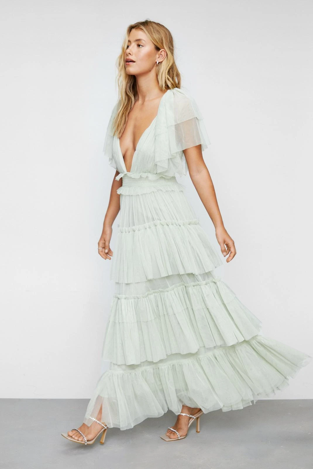 Tulle Tiered Plunge Maxi Dress 9 Tulle Tiered Plunge Maxi Dress - Image 7