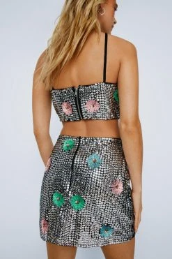 Embellished Pastel Flower Cut Out Halter Mini Dress -Nasty Gal Sales Store womens silver embellished pastel flower cut out halter mini dress 2