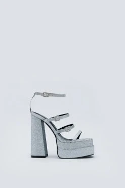 Glitter Strappy Platform Heel 7 Glitter Strappy Platform Heel -Nasty Gal Sales Store womens silver glitter strappy platform heel 1 1