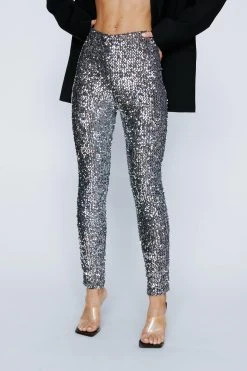 Petite All-Over Sequin Leggings -Nasty Gal Sales Store womens silver petite all over sequin leggings 1