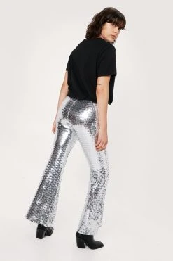 Premium Disco Sequin Flare -Nasty Gal Sales Store womens silver premium disco sequin flare 9