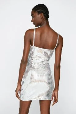 Sequin Strappy Bodycon Mini Dress -Nasty Gal Sales Store womens silver sequin strappy bodycon mini dress 1 2