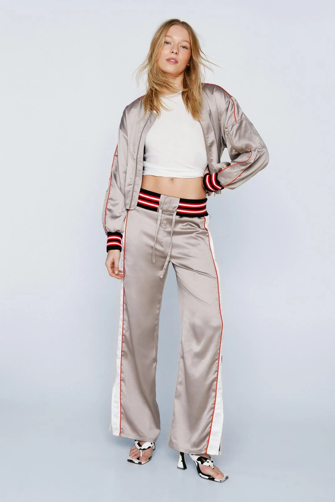 Slogan Back Cropped Satin Bomber Jacket 4 Slogan Back Cropped Satin Bomber Jacket - Image 2