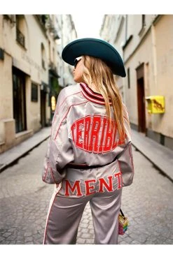 Slogan Back Cropped Satin Bomber Jacket 9 Slogan Back Cropped Satin Bomber Jacket -Nasty Gal Sales Store womens silver slogan back cropped satin bomber jacket 3
