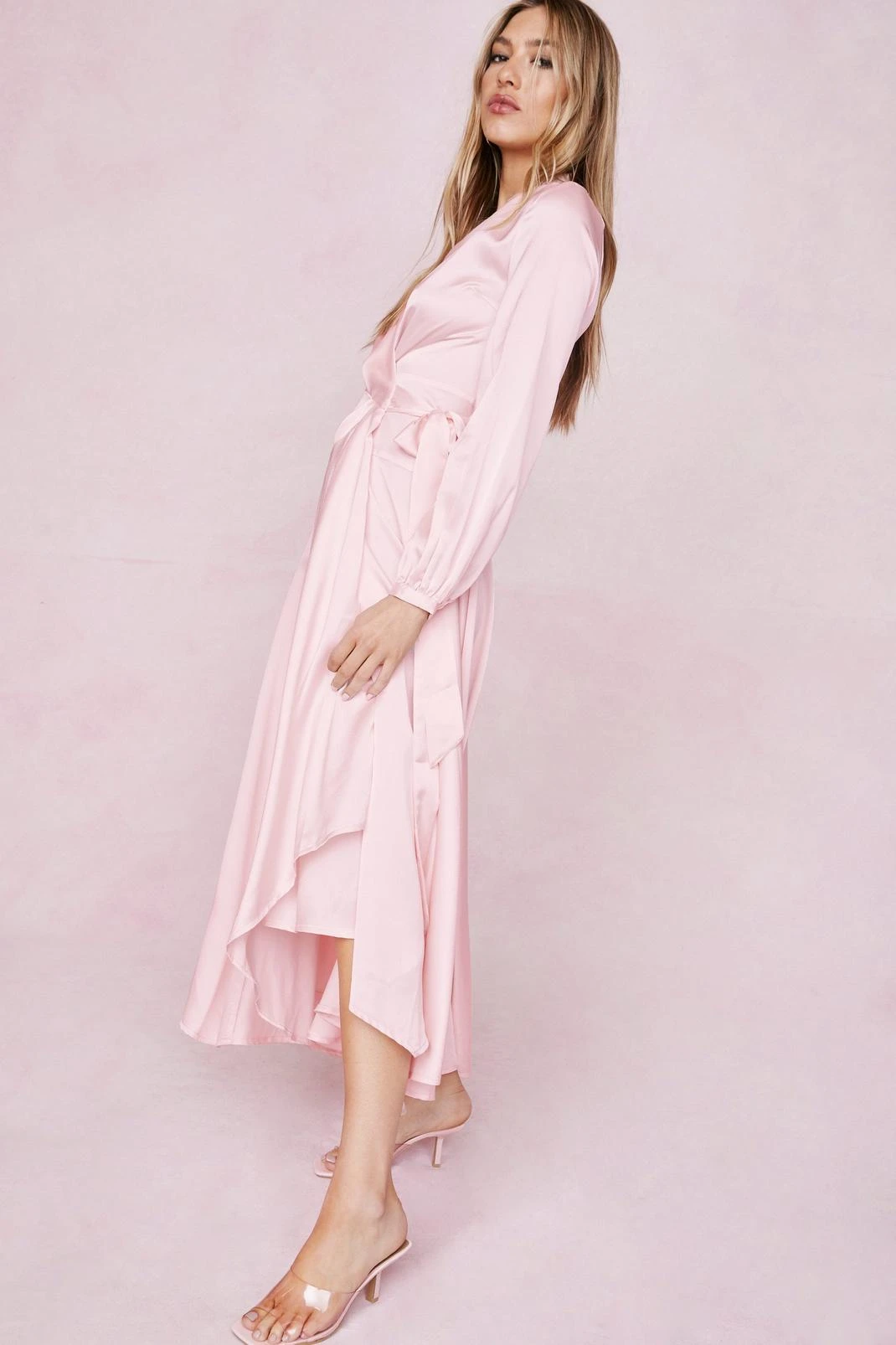 Satin V Neck Tie Maxi Dress - Image 5