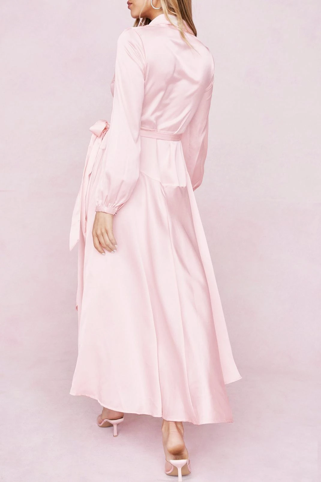 Satin V Neck Tie Maxi Dress - Image 6