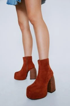 Faux Suede Platform Ankle Boots