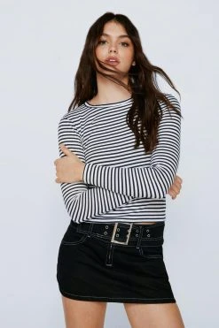 Long Sleeve Fitted Striped T-shirt 7 Long Sleeve Fitted Striped T-shirt -Nasty Gal Sales Store womens stripe long sleeve fitted striped t shirt 1