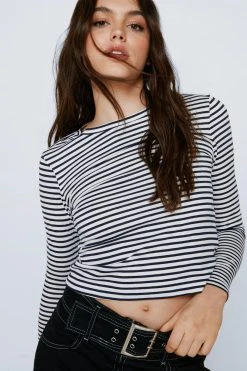Long Sleeve Fitted Striped T-shirt 9 Long Sleeve Fitted Striped T-shirt -Nasty Gal Sales Store womens stripe long sleeve fitted striped t shirt 3