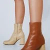 Leather Two Tone Round Toe Ankle Boots