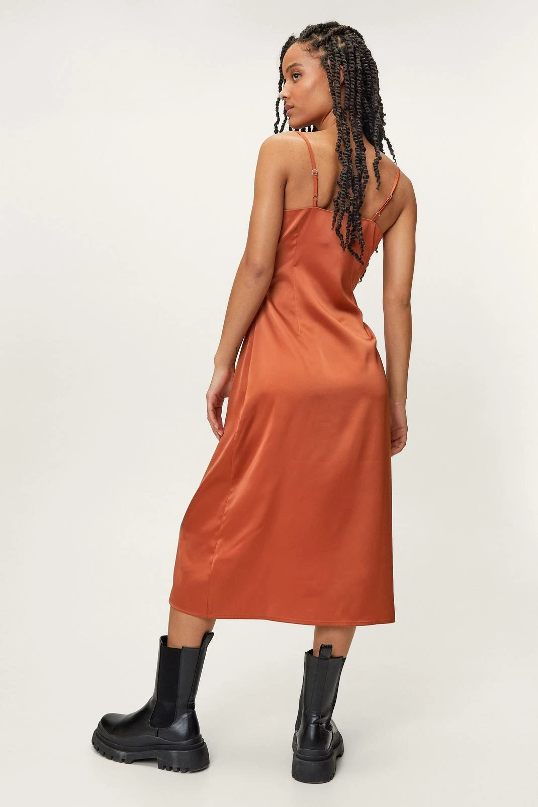 Petite Satin Bias Cowl Midi Dress - Image 3
