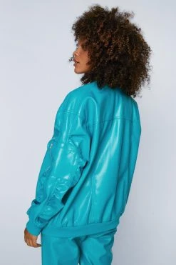 Faux Leather Ruched Sleeve Bomber Jacket 8 Faux Leather Ruched Sleeve Bomber Jacket -Nasty Gal Sales Store womens turquoise faux leather ruched sleeve bomber jacket 2