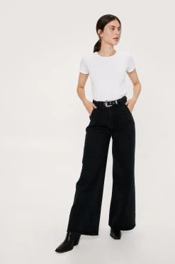 Wide Leg Belted High Waist Denim Jeans