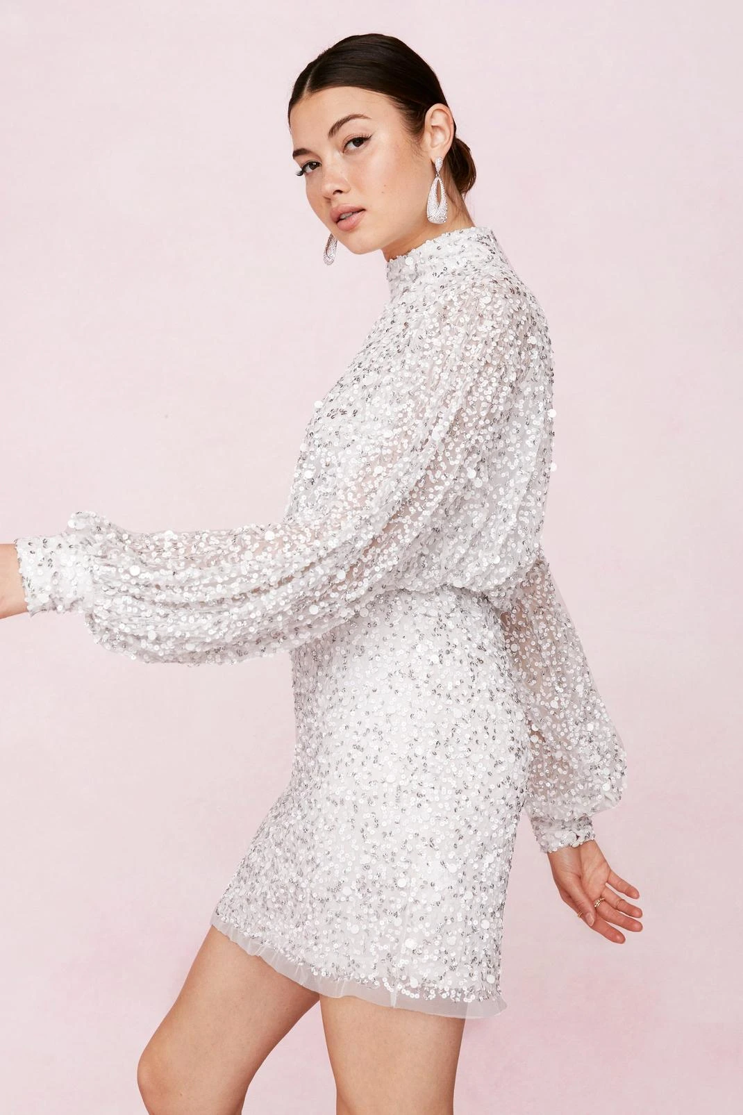 Balloon Sleeve Sequin Embellished Mini Dress 10 Balloon Sleeve Sequin Embellished Mini Dress - Image 8