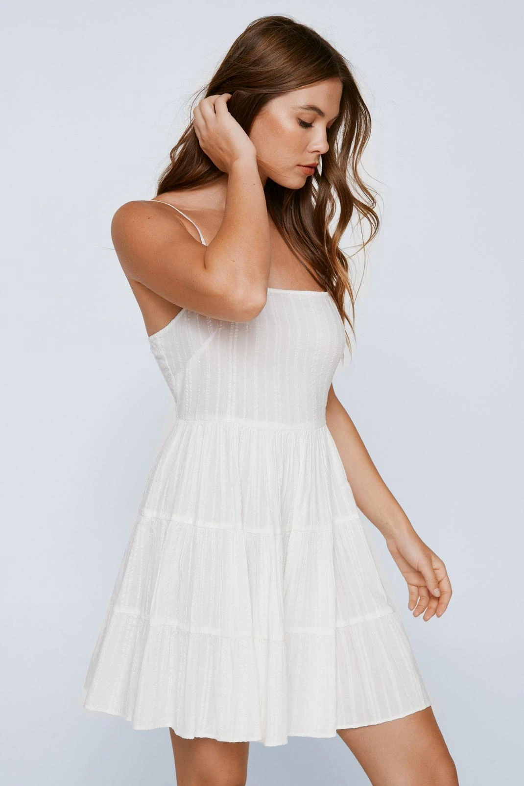Cotton Seersucker Tassel Cover Up Mini Dress 3 Cotton Seersucker Tassel Cover Up Mini Dress