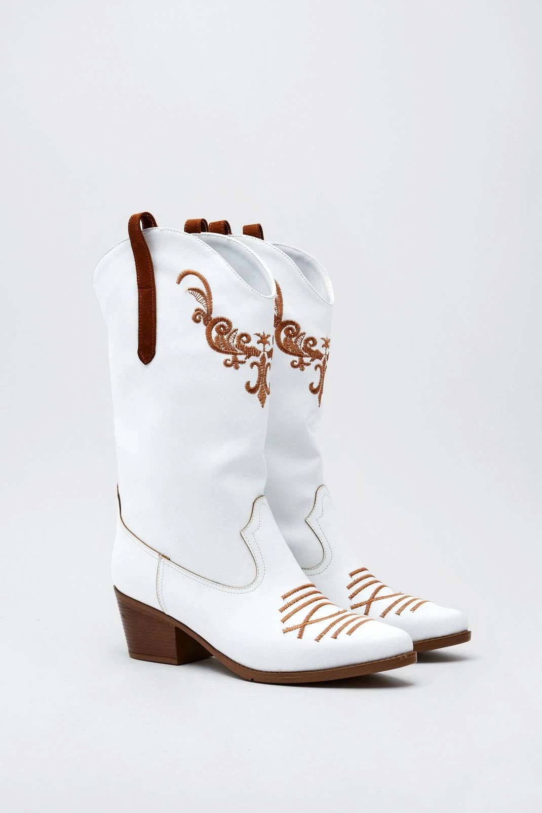 Faux Leather Contrast Embroidery Western Boots - Image 2