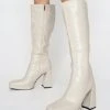 Faux Leather Croc Knee High Boots