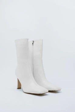Faux Leather Square Toe Ankle Boots -Nasty Gal Sales Store womens white faux leather square toe ankle boots 2