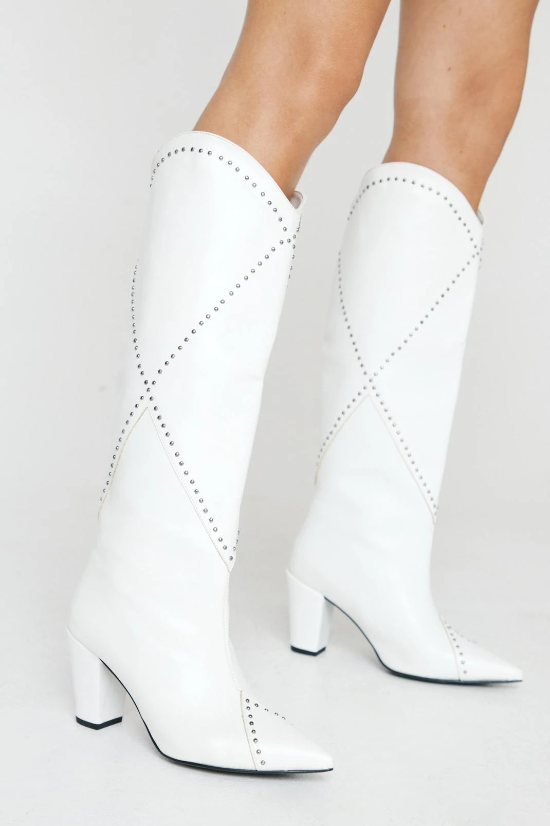 Faux Leather Studded Western Boots