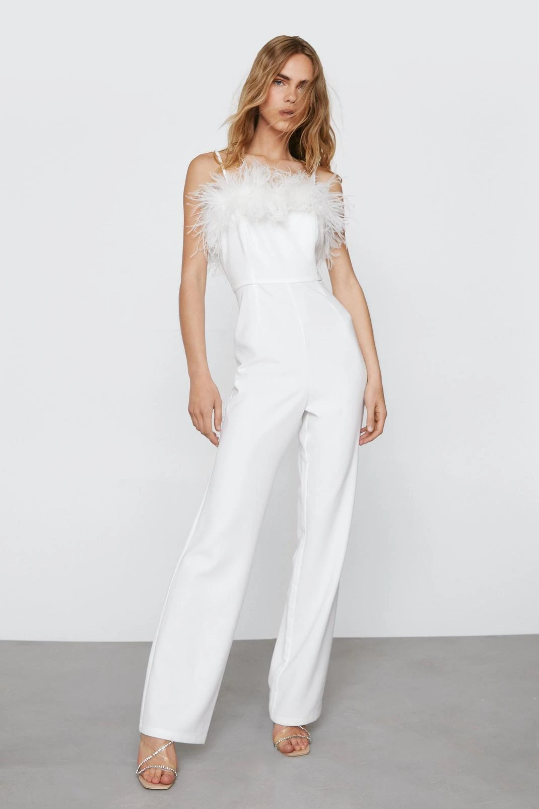 Feather Trimmed Flared Jumpsuit 7 Feather Trimmed Flared Jumpsuit - Image 5